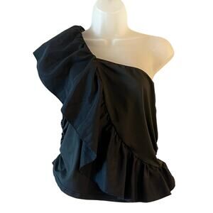 SHEIN Top 2XL One Shoulder Black Ruffle Boho NWOT